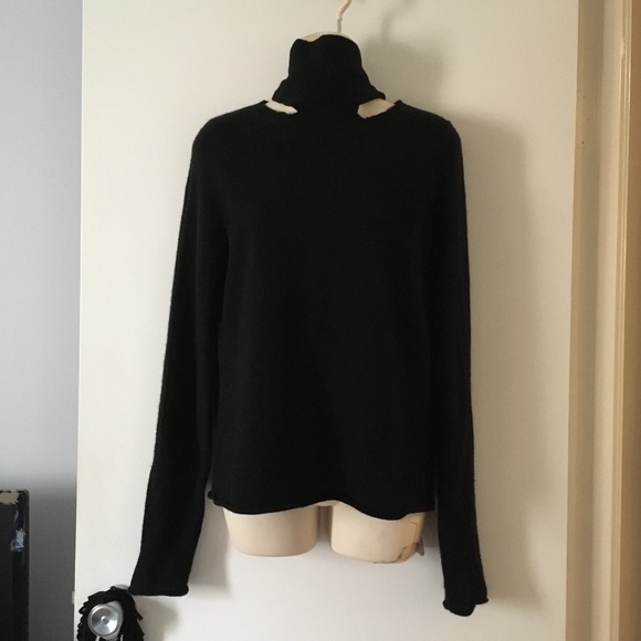 CHLOE Black 100% Cashmere Scarf Wrap Neck Sweater S - Picture 1 of 8